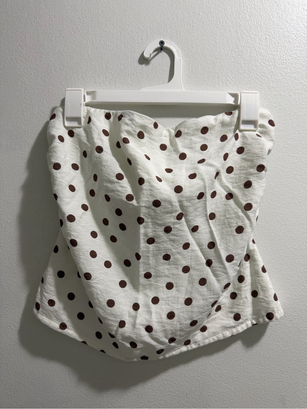 White Strapless Skirt with Brown Polka Dots